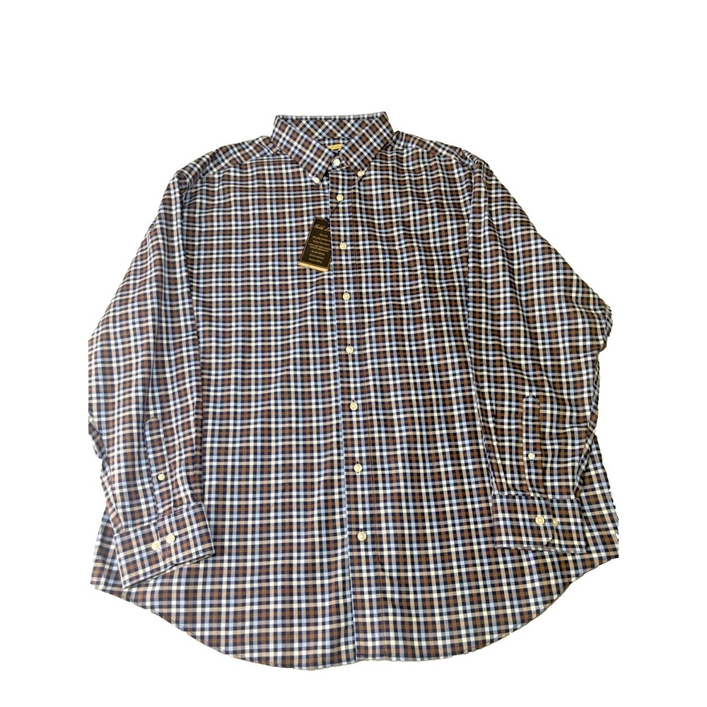 Roundtree & Yorke Gold Label Non-Iron Plaid Dress Shirt 2XB 100% Cotton